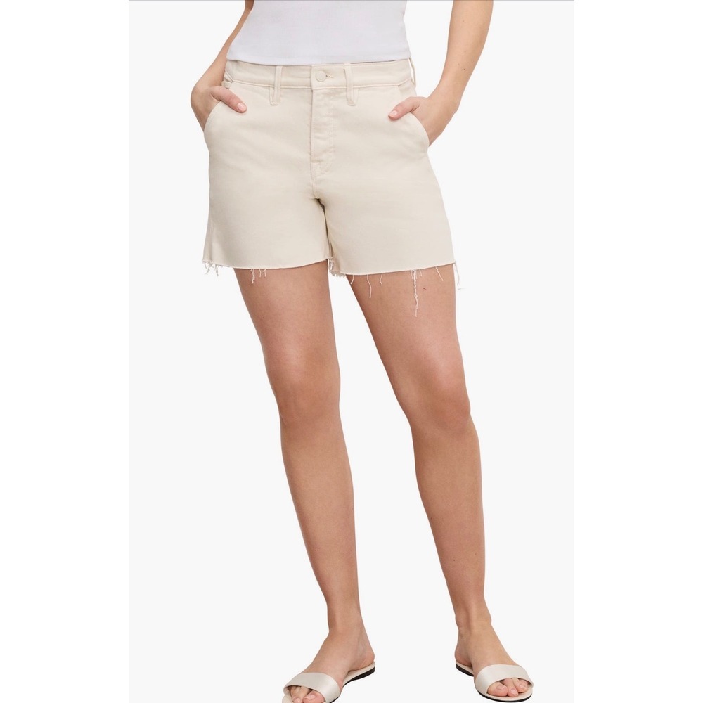Good American Cutoff Carpenter Raw Hem Denim Shorts Cream Size 10 30 New